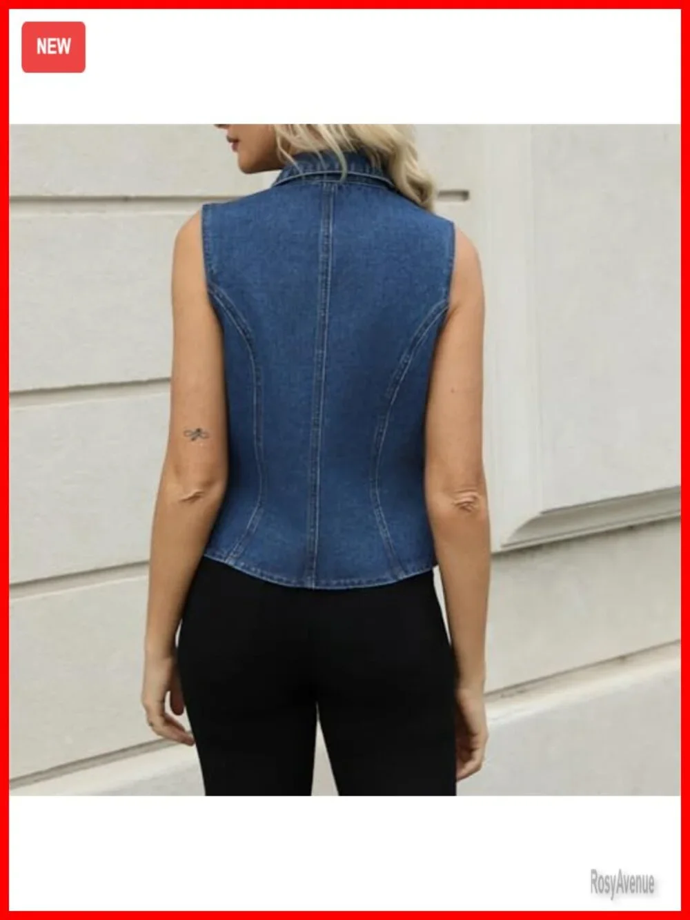 Sleeveless Denim Vest with V-Neck and Button Closure